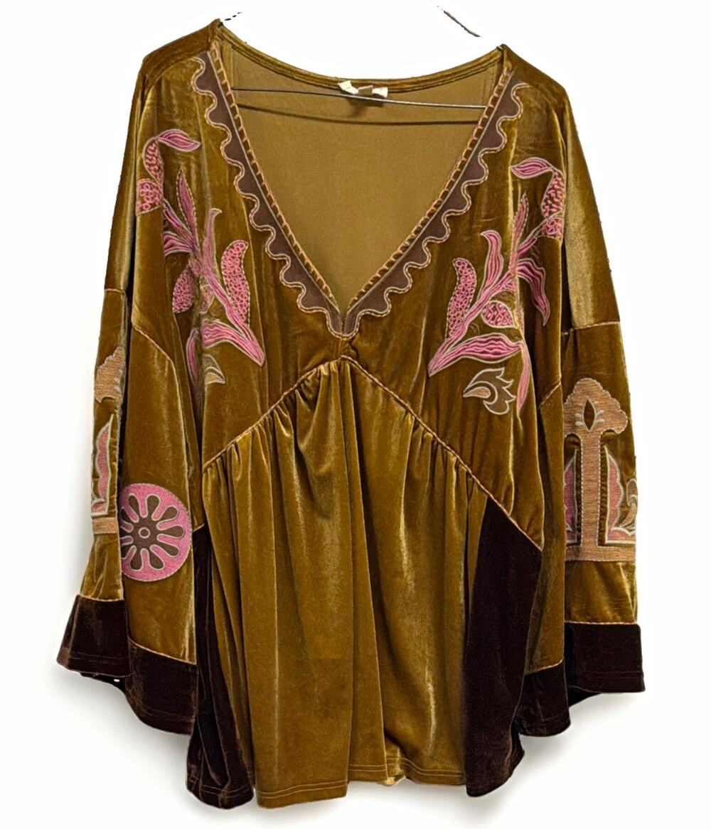 Easel 2X Brown Pink Embroidered Tunic Boho Whimsigoth Fairy Flowy Forest Artsy
